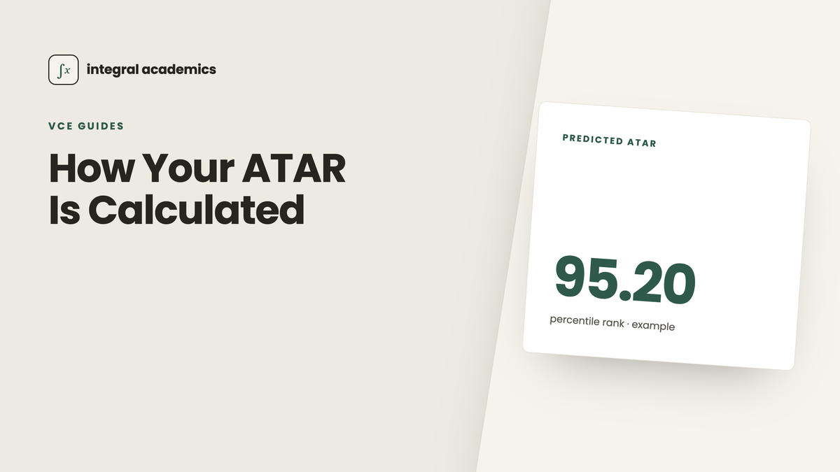 How an ATAR is calculated from VCE study scores, illustrated with an example predicted ATAR