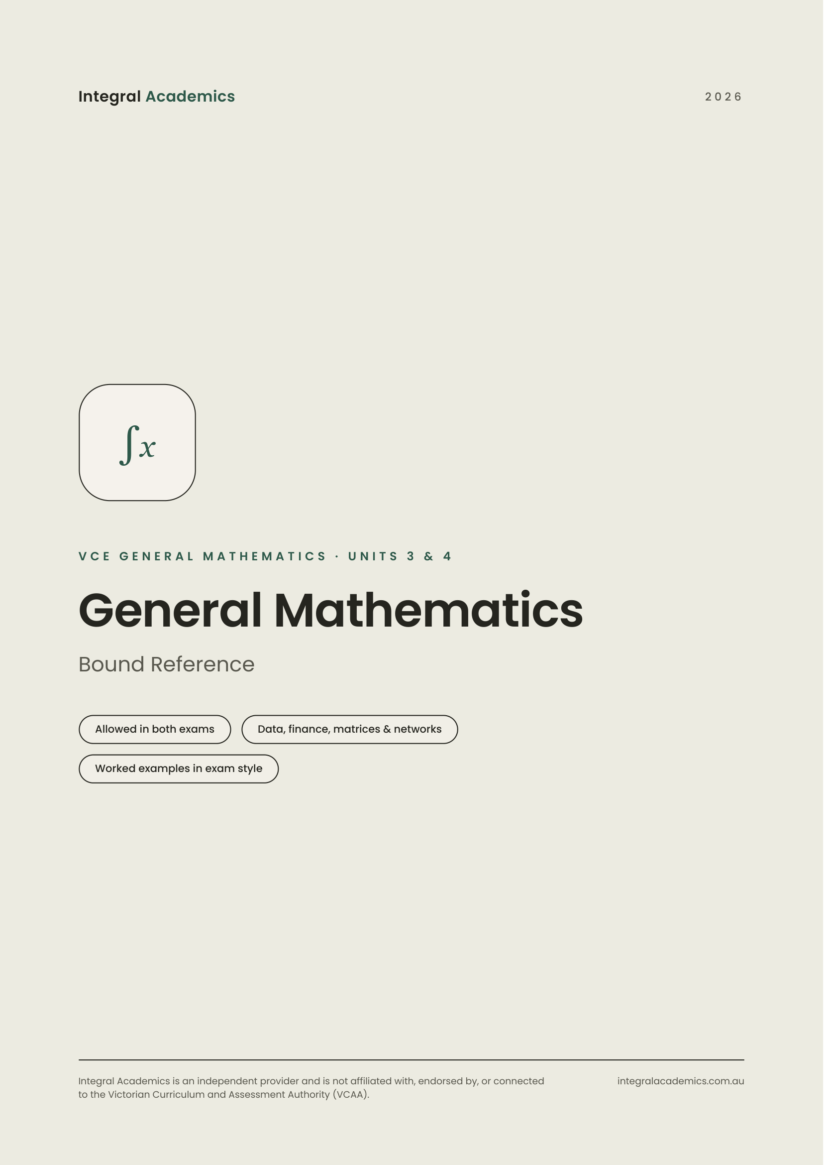VCE General Mathematics Bound Reference cover