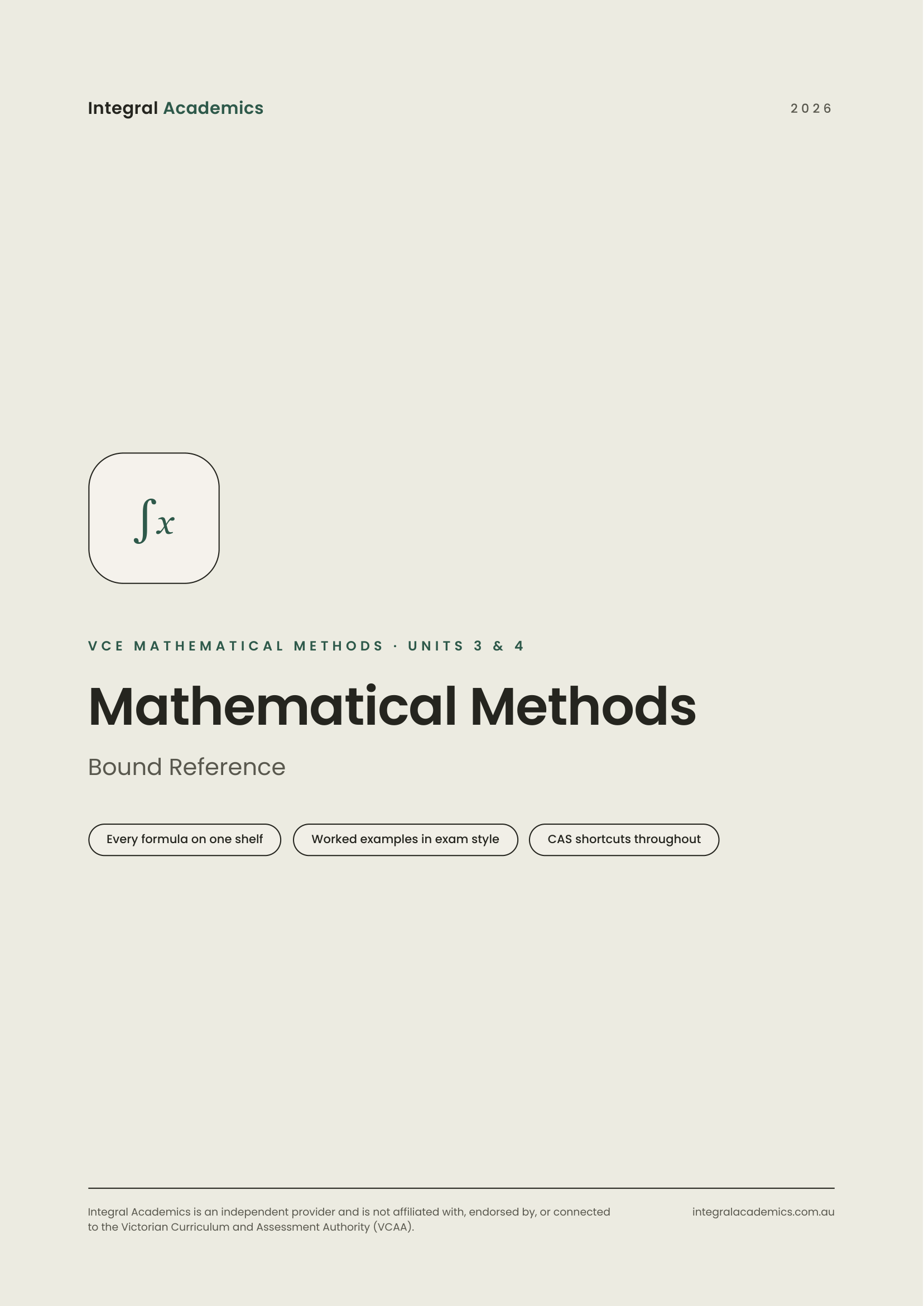 VCE Mathematical Methods Bound Reference cover