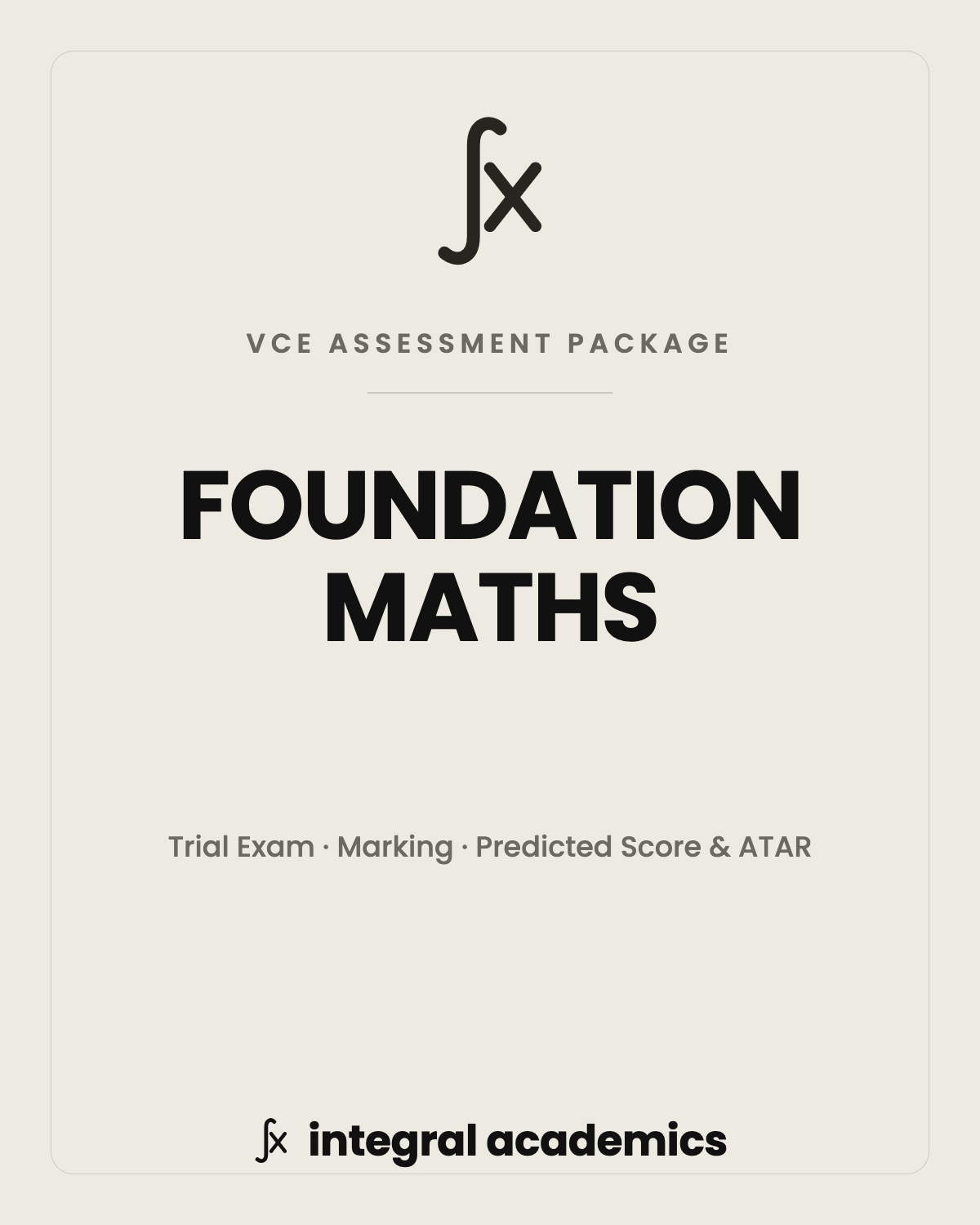 Foundation Maths VCE Assessment Package cover